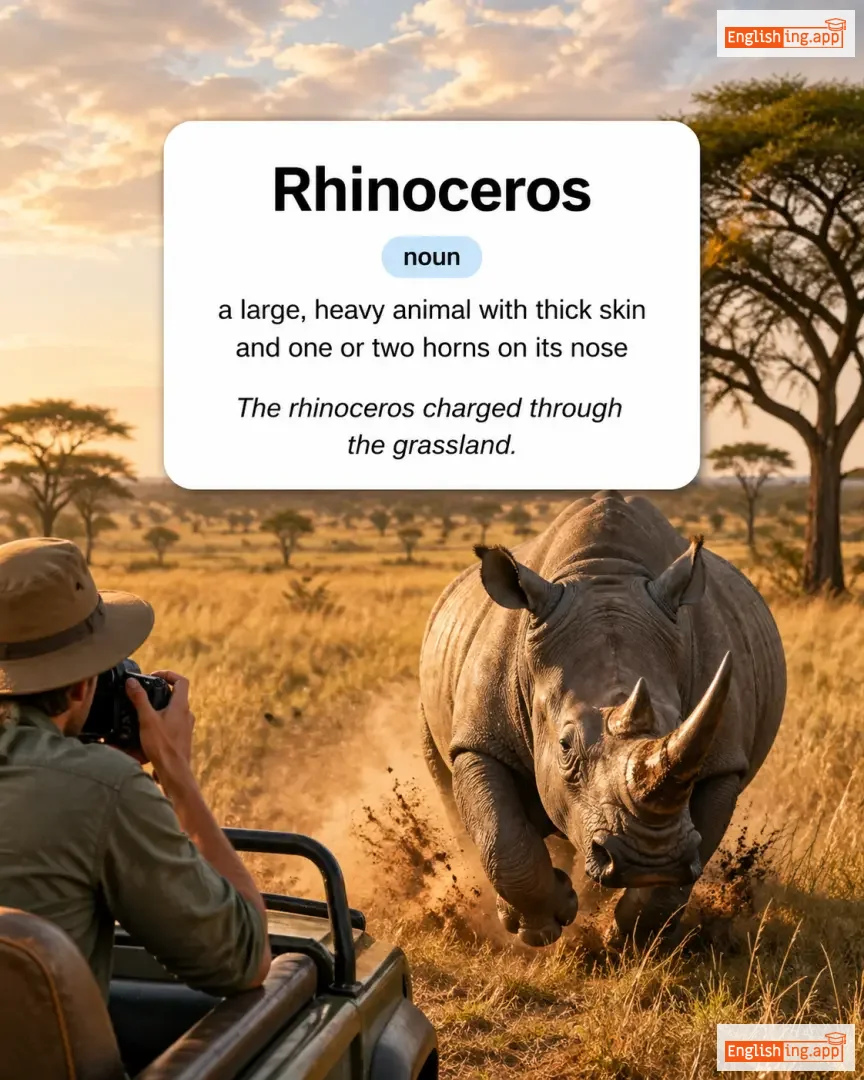 Rhinoceros definition card — visual illustration of the meaning