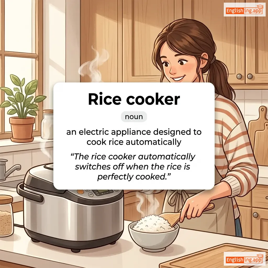 Rice cooker definition card — visual illustration of the meaning