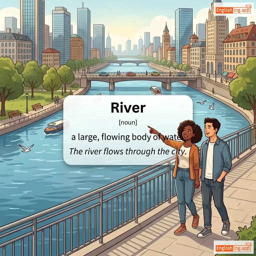 River definition card — visual illustration of the meaning