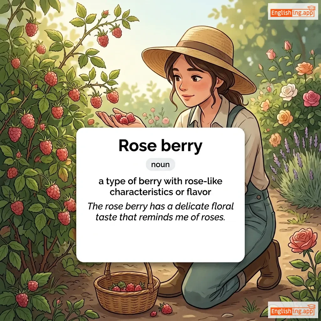 Rose berry definition card — visual illustration of the meaning