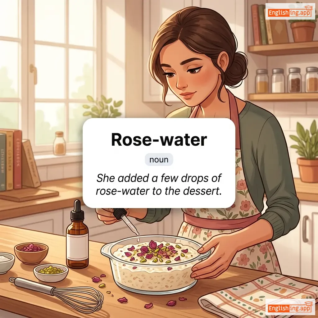 Rose-water definition card — visual illustration of the meaning