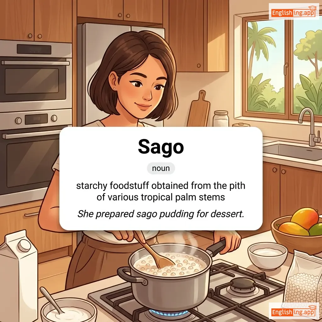 Sago definition card — visual illustration of the meaning