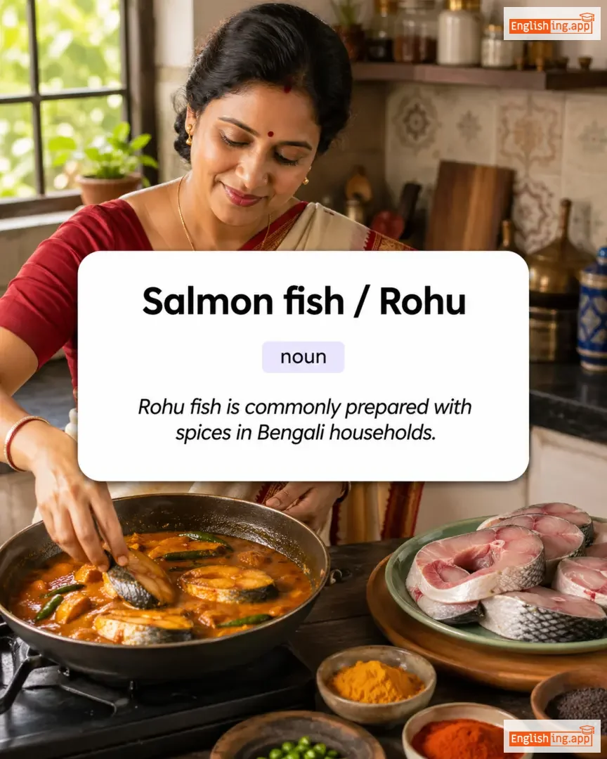 Salmon fish / Rohu definition card — visual illustration of the meaning