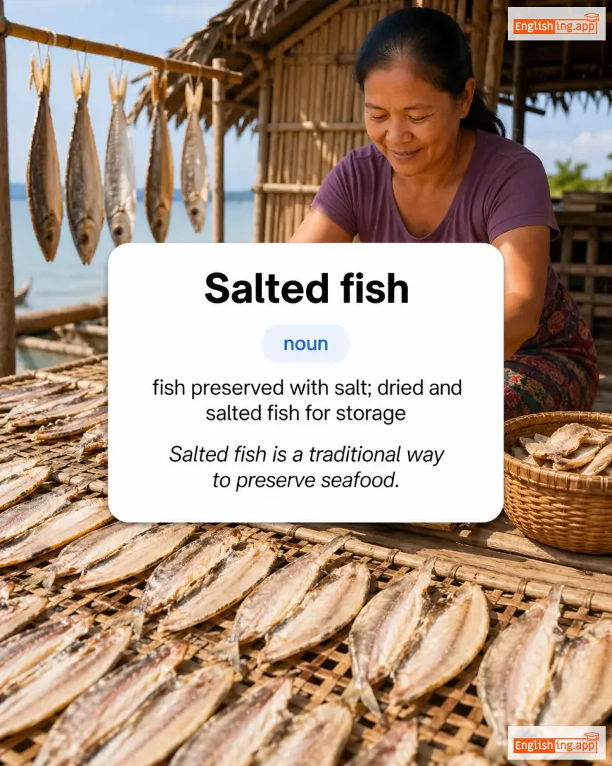 Salted fish definition card — visual illustration of the meaning