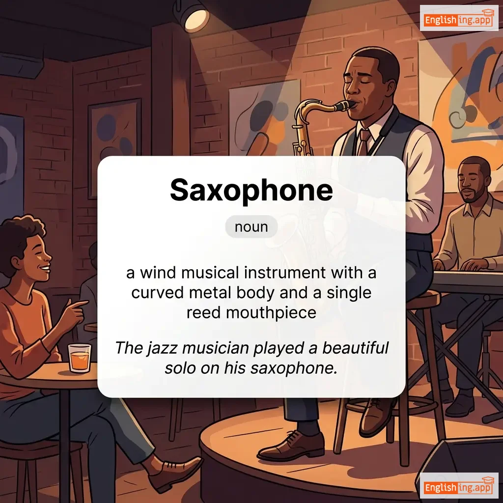 Saxophone definition card — visual illustration of the meaning