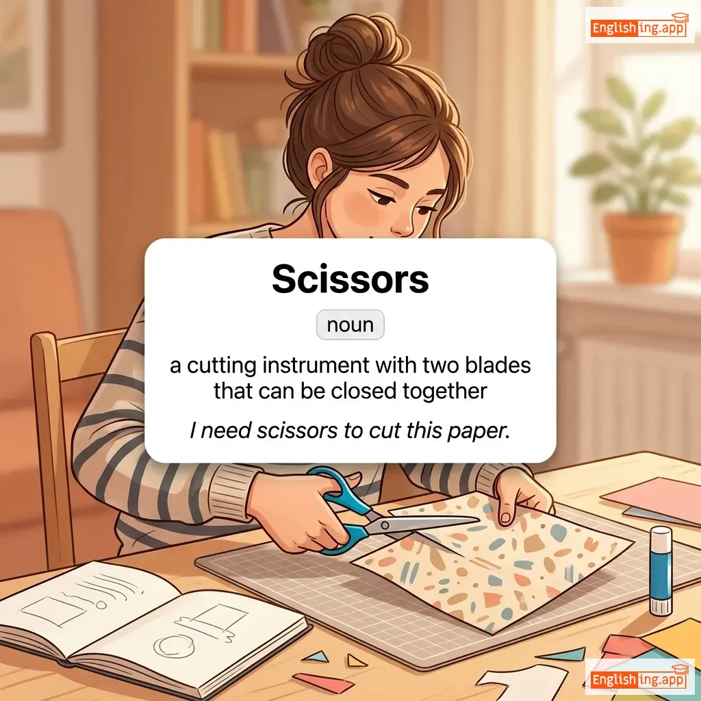 Scissors definition card — visual illustration of the meaning