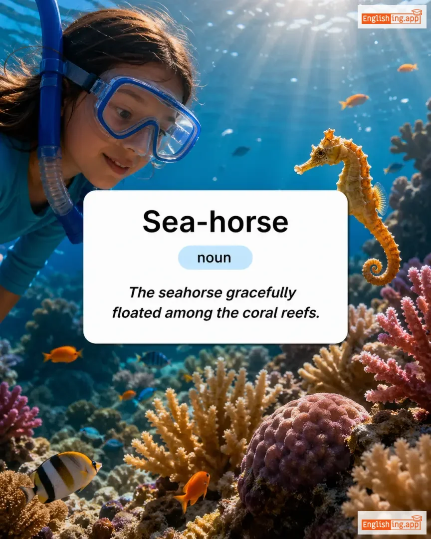 Sea-horse definition card — visual illustration of the meaning