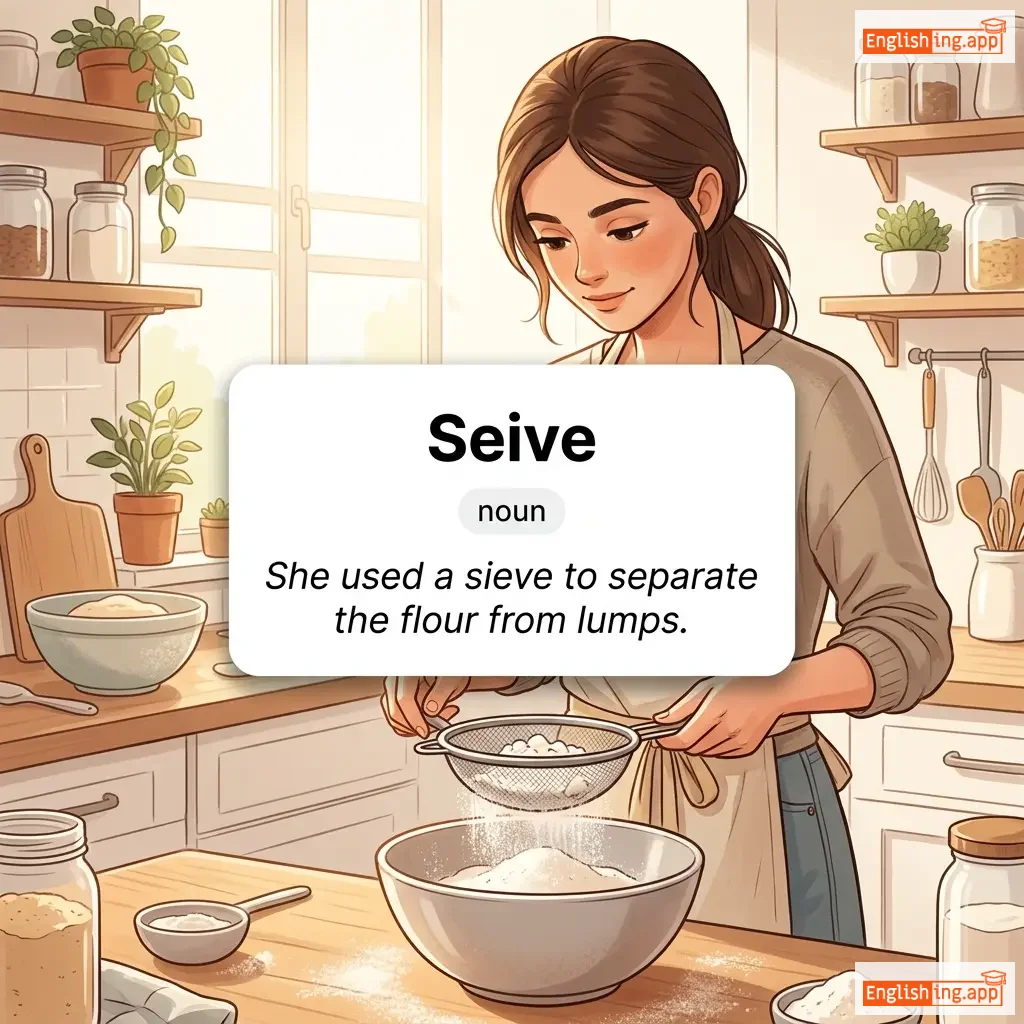 Seive definition card — visual illustration of the meaning
