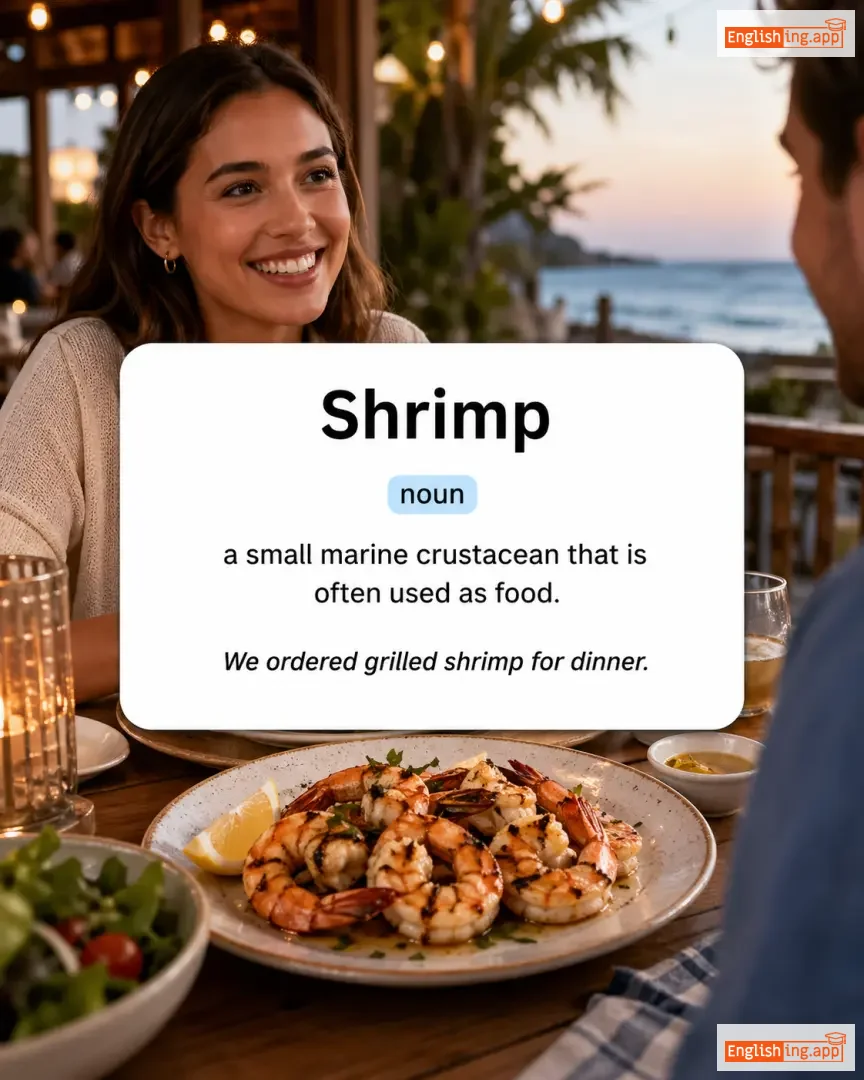 Shrimp definition card — visual illustration of the meaning