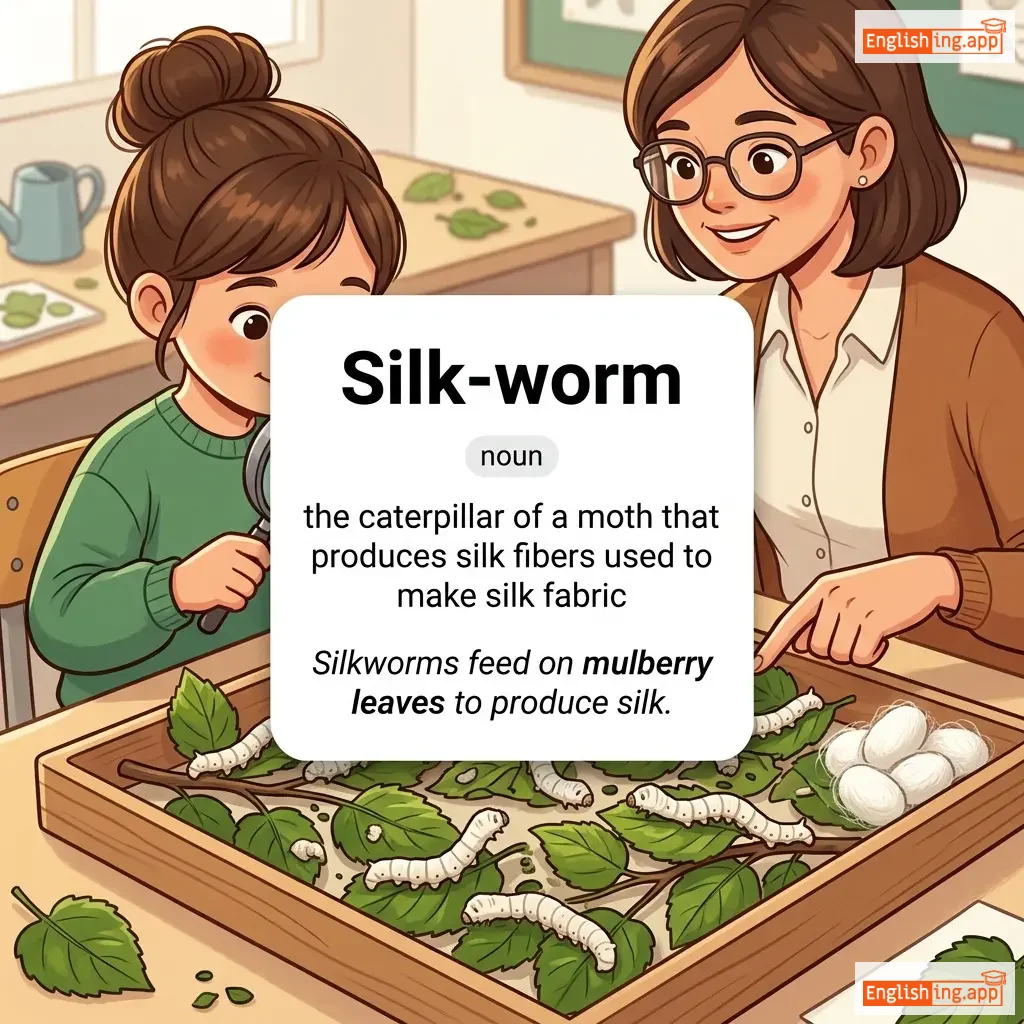 Silk-worm definition card — visual illustration of the meaning