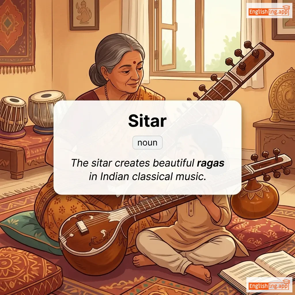 Sitar definition card — visual illustration of the meaning