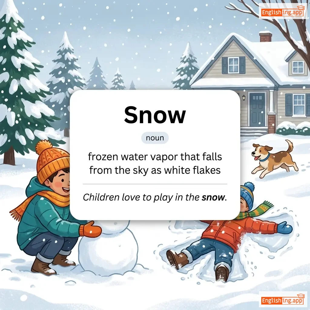Snow definition card — visual illustration of the meaning