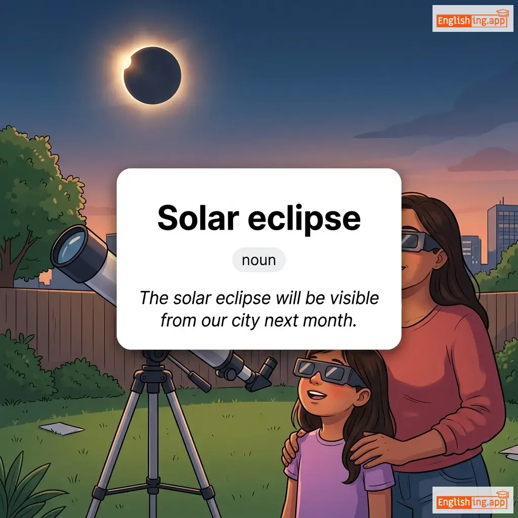 Solar eclipse definition card — visual illustration of the meaning