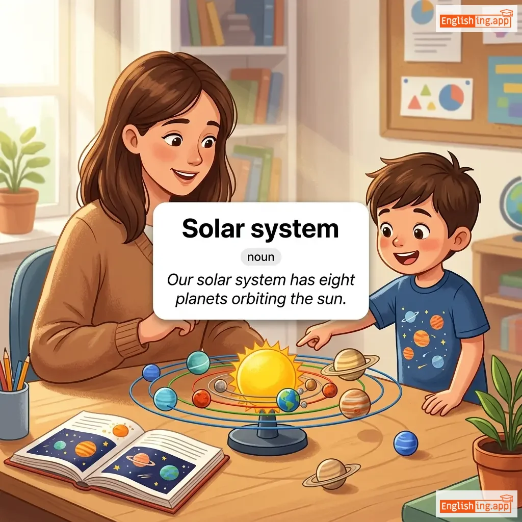 Solar system definition card — visual illustration of the meaning