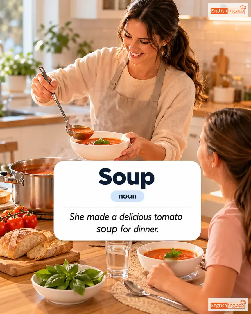 Soup definition card — visual illustration of the meaning