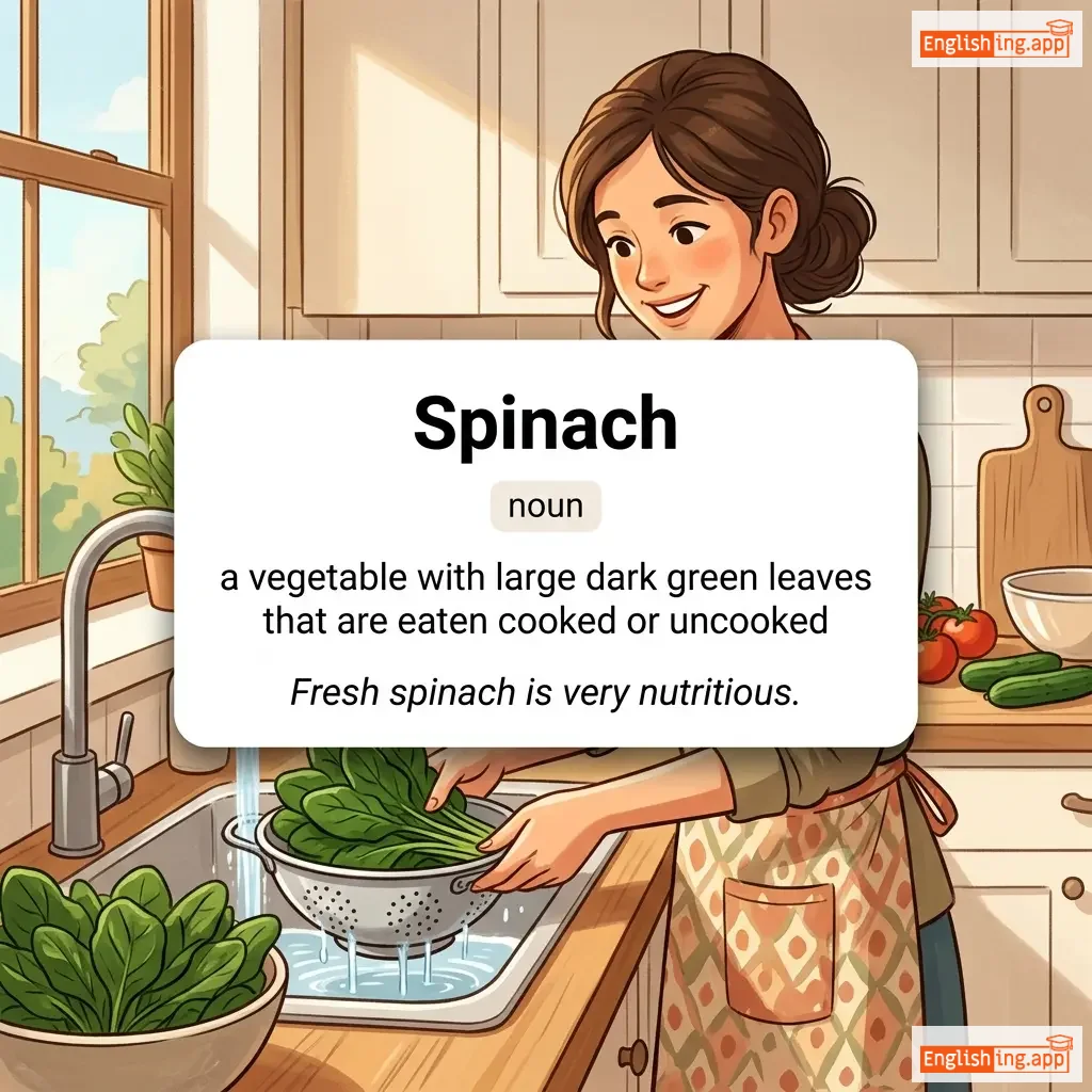Spinach definition card — visual illustration of the meaning