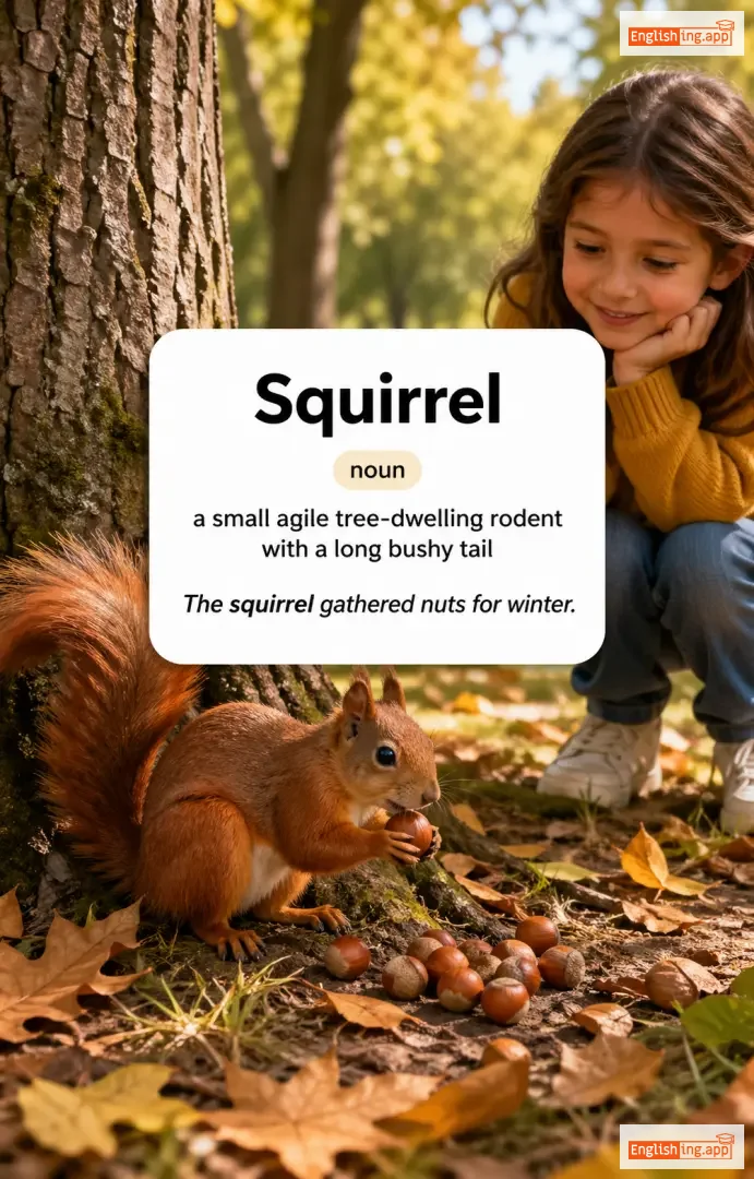 Squirrel definition card — visual illustration of the meaning