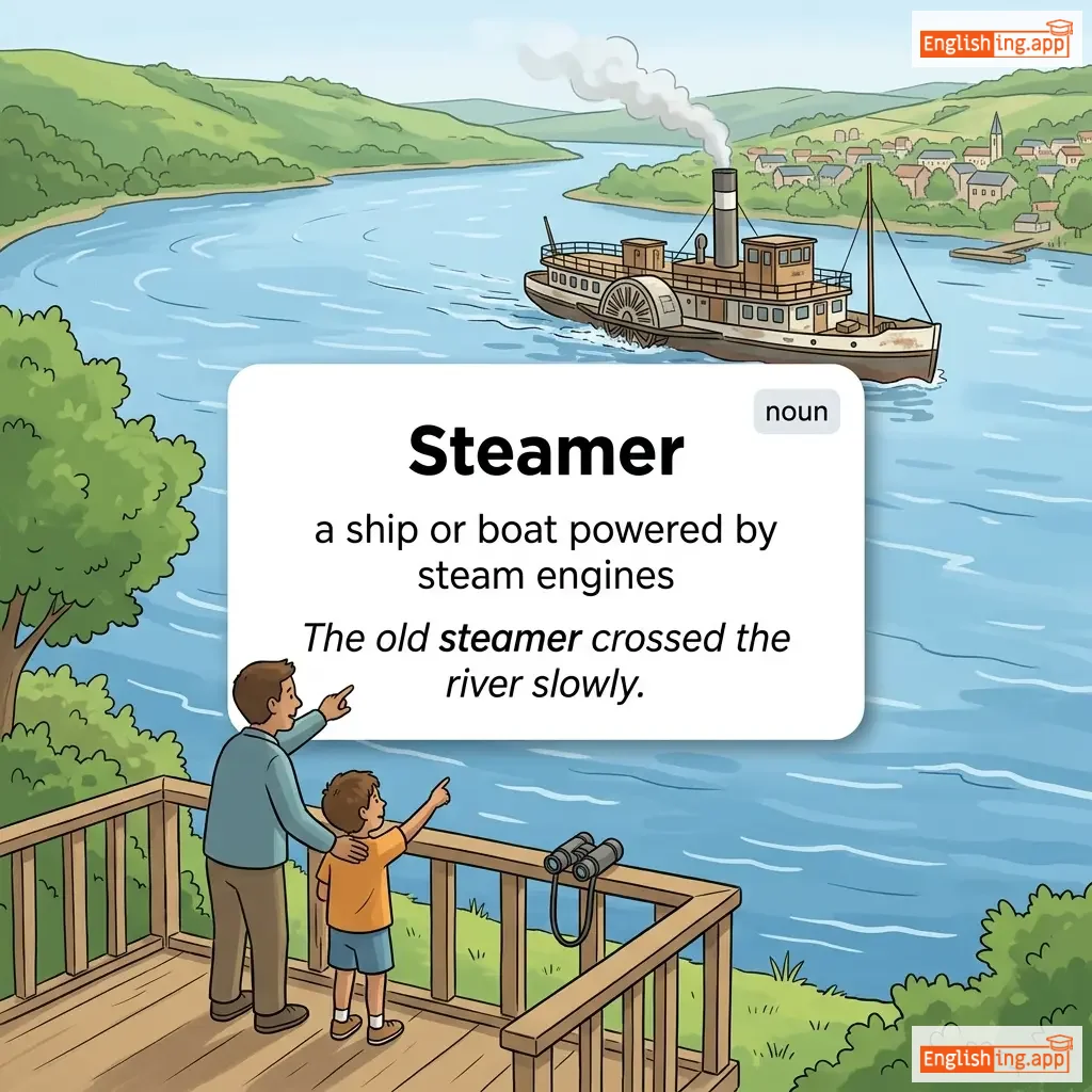 Steamer definition card — visual illustration of the meaning