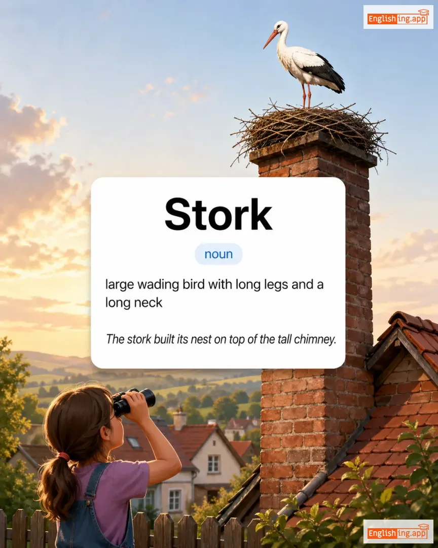 Stork definition card — visual illustration of the meaning