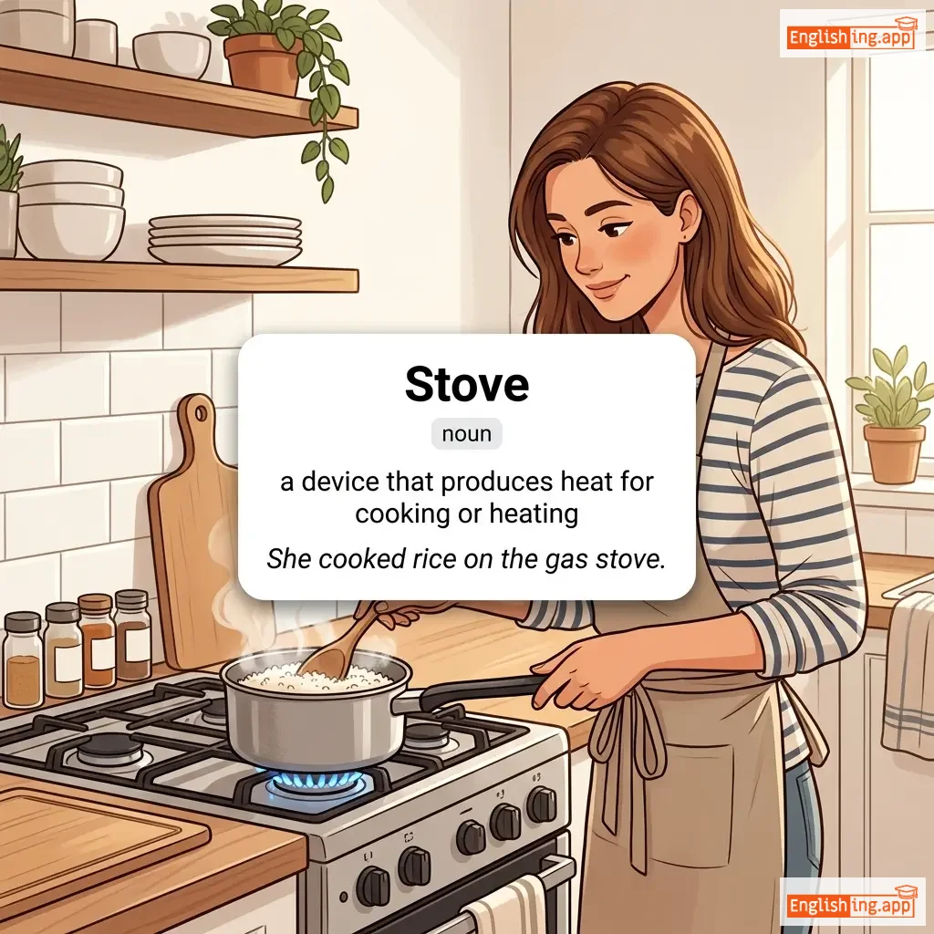 Stove definition card — visual illustration of the meaning