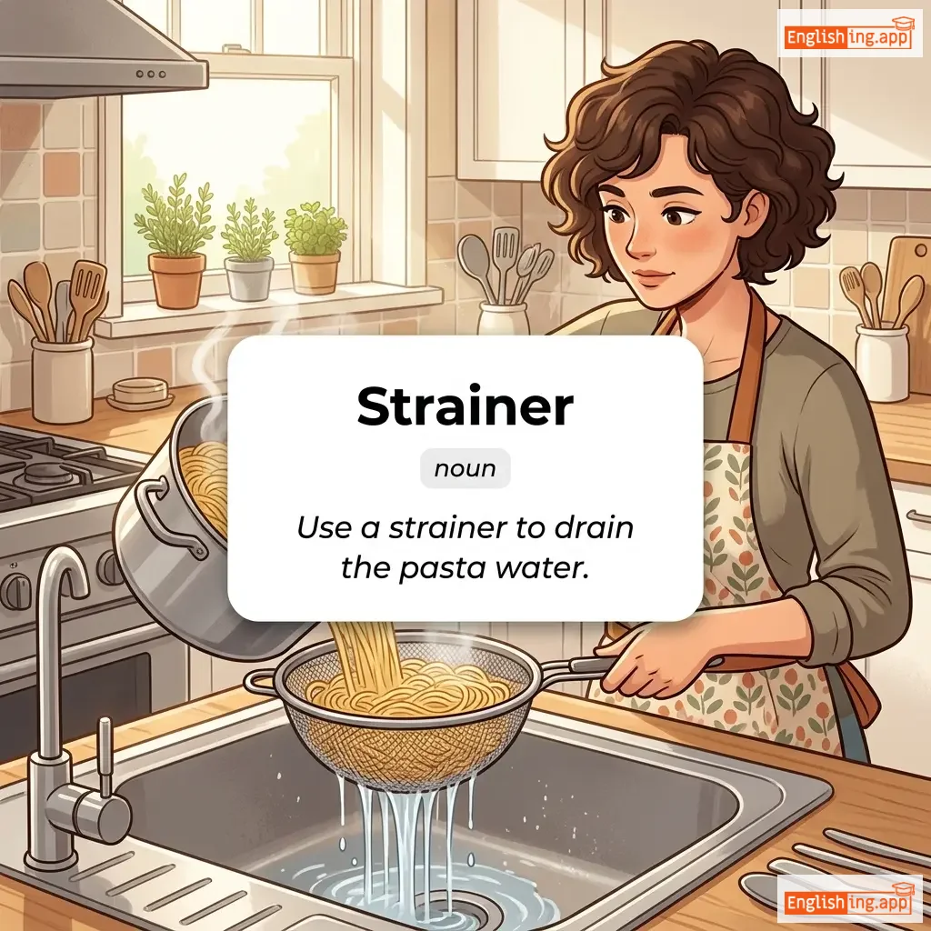 Strainer definition card — visual illustration of the meaning