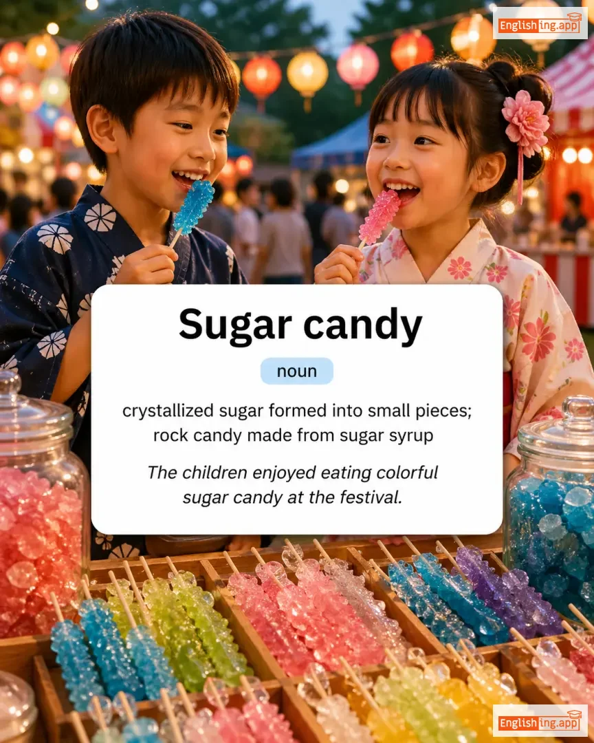 Sugar candy definition card — visual illustration of the meaning