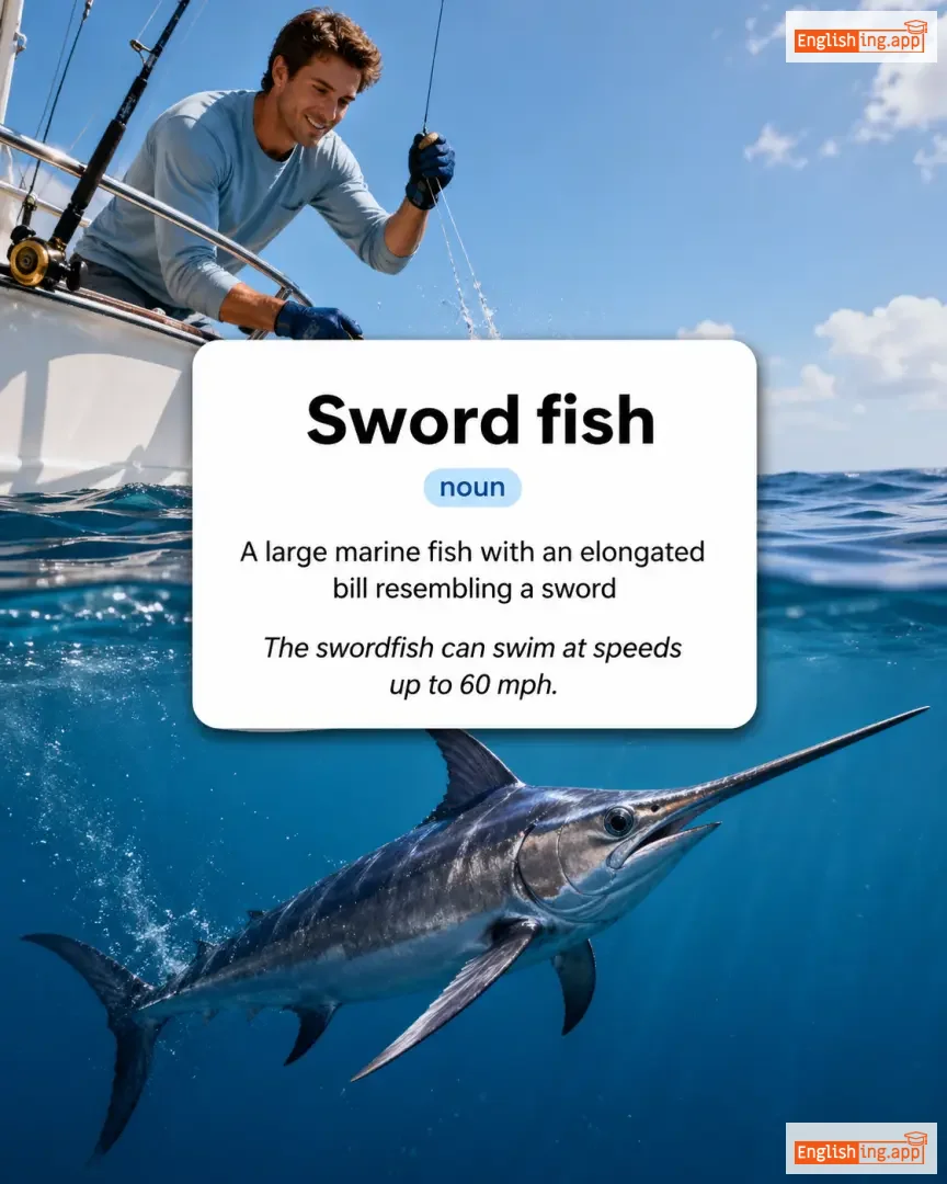 Sword fish definition card — visual illustration of the meaning