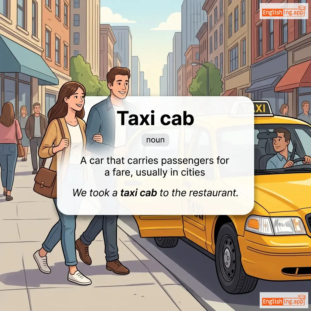 Taxi cab definition card — visual illustration of the meaning