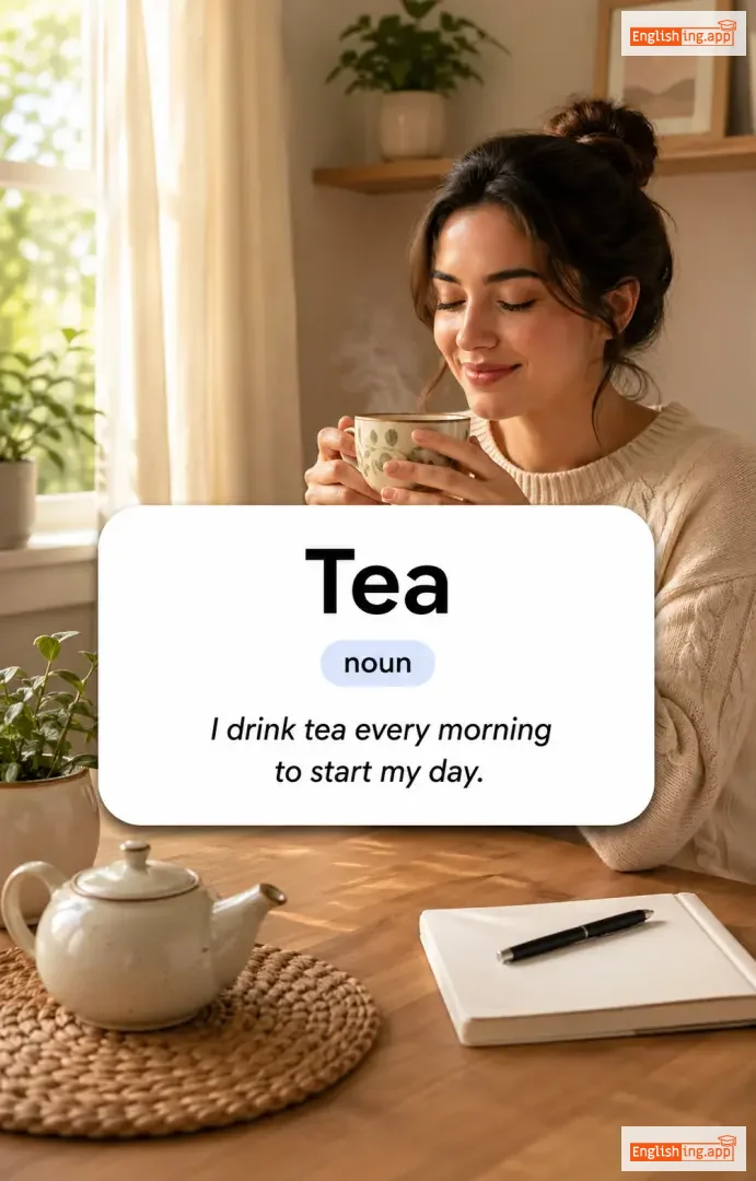 Tea definition card — visual illustration of the meaning