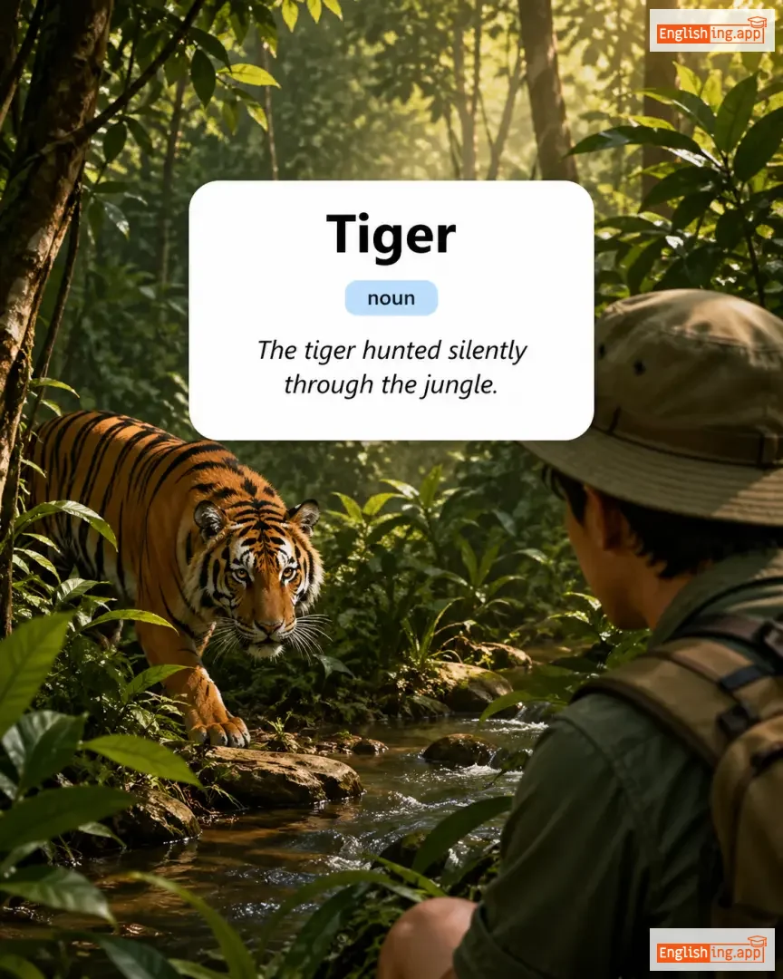 Tiger definition card — visual illustration of the meaning