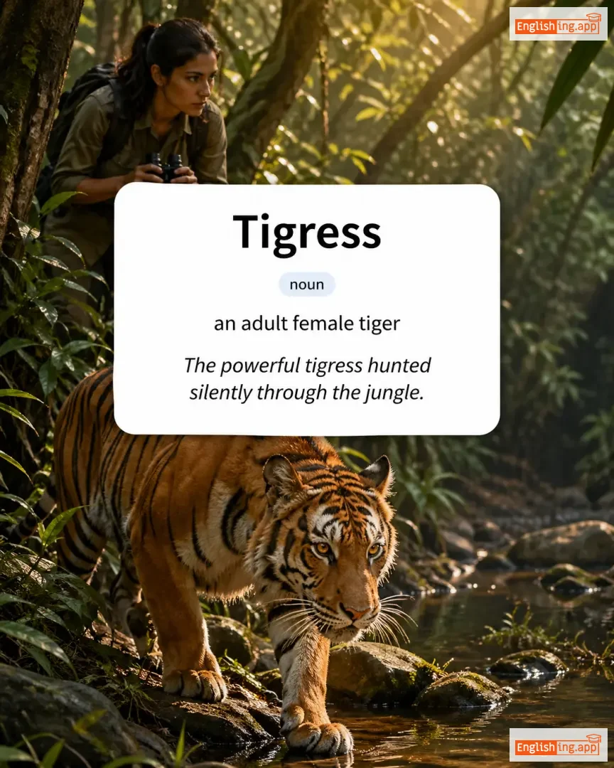 Tigress definition card — visual illustration of the meaning