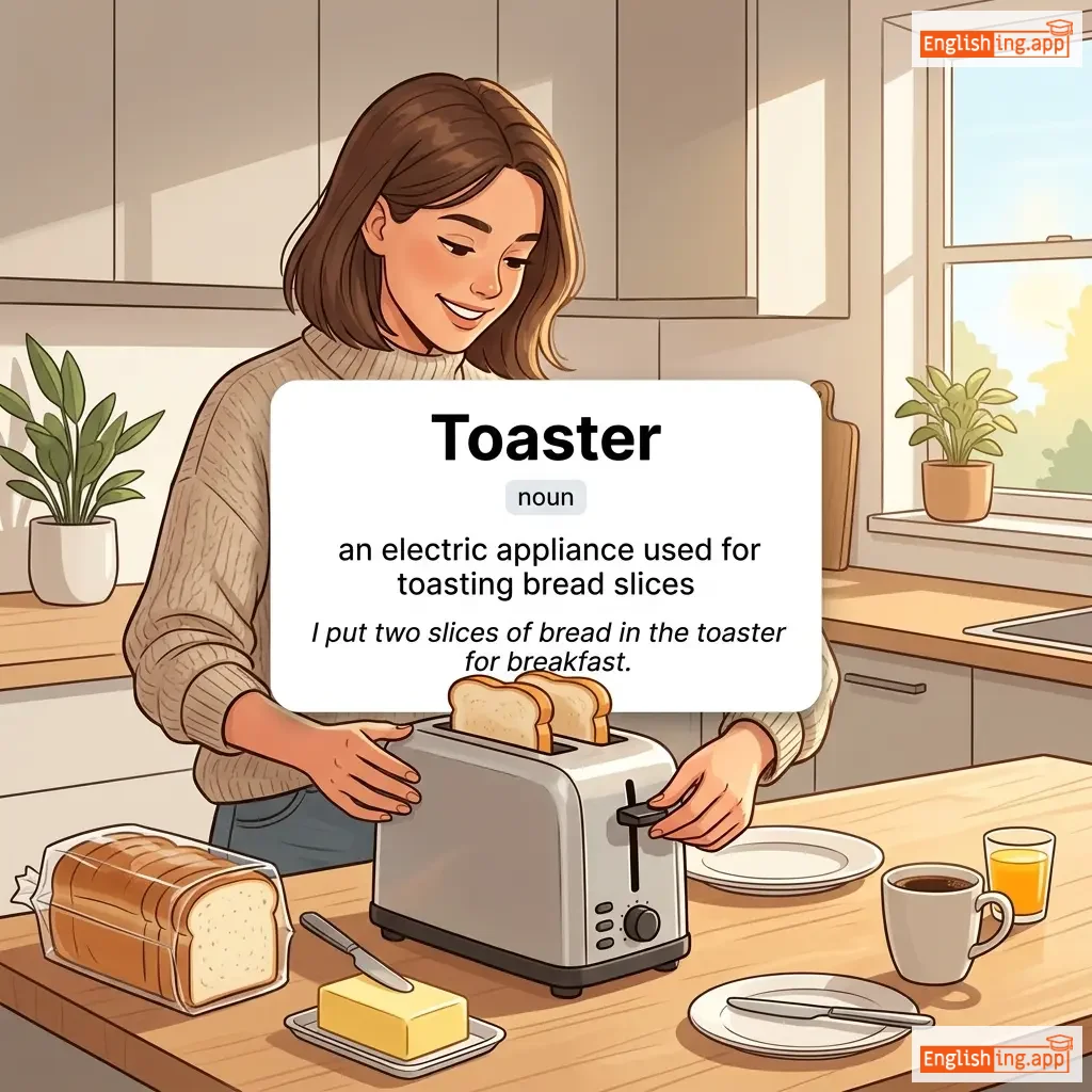 Toaster definition card — visual illustration of the meaning
