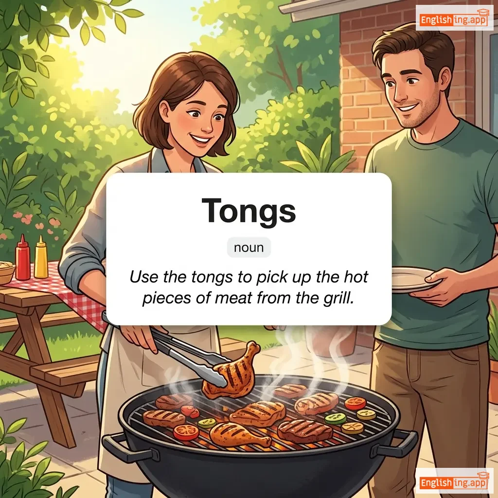 Tongs definition card — visual illustration of the meaning