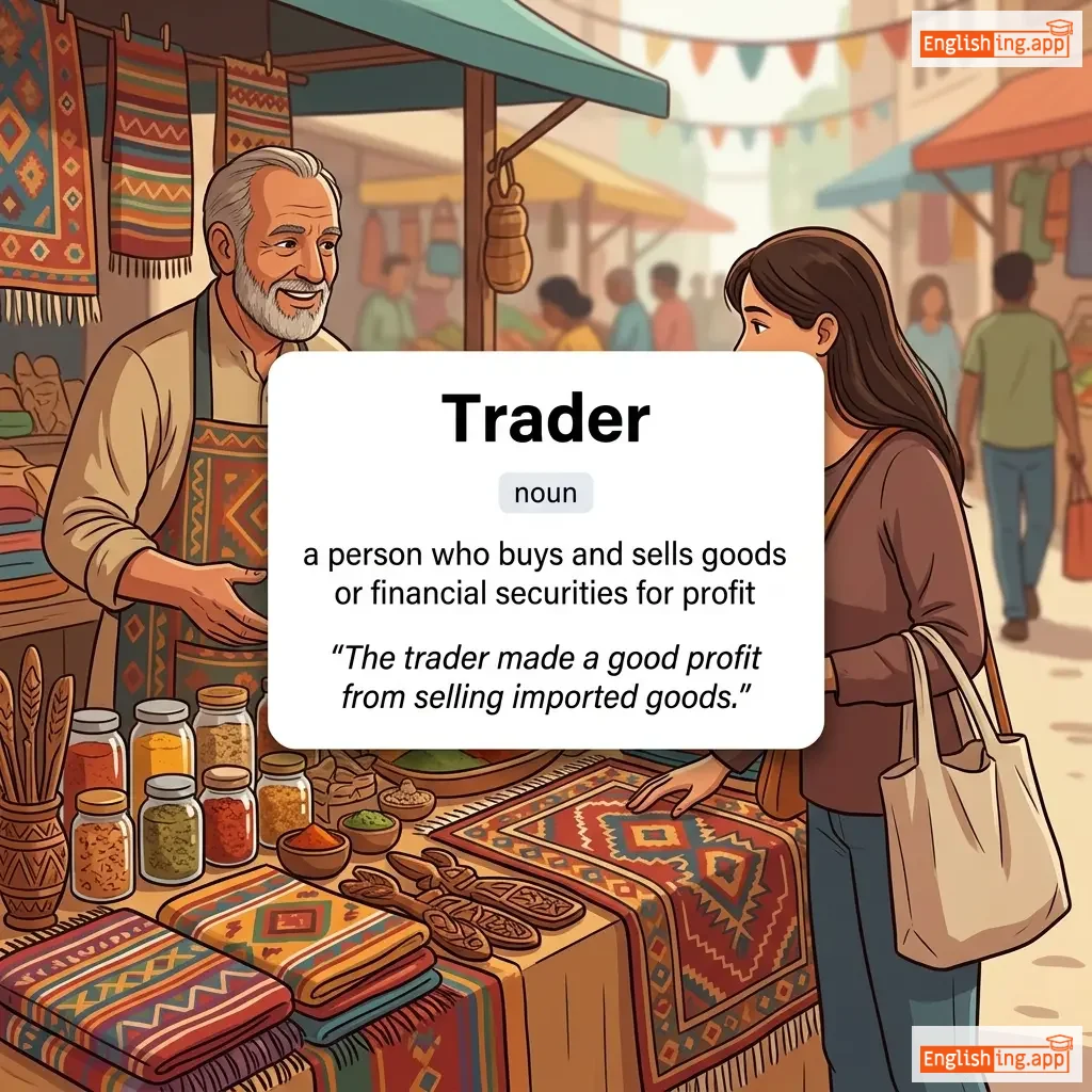 Trader definition card — visual illustration of the meaning
