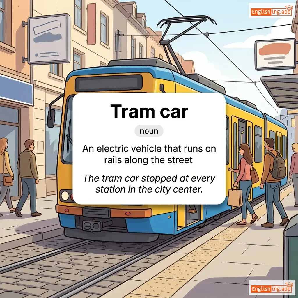 Tram car definition card — visual illustration of the meaning