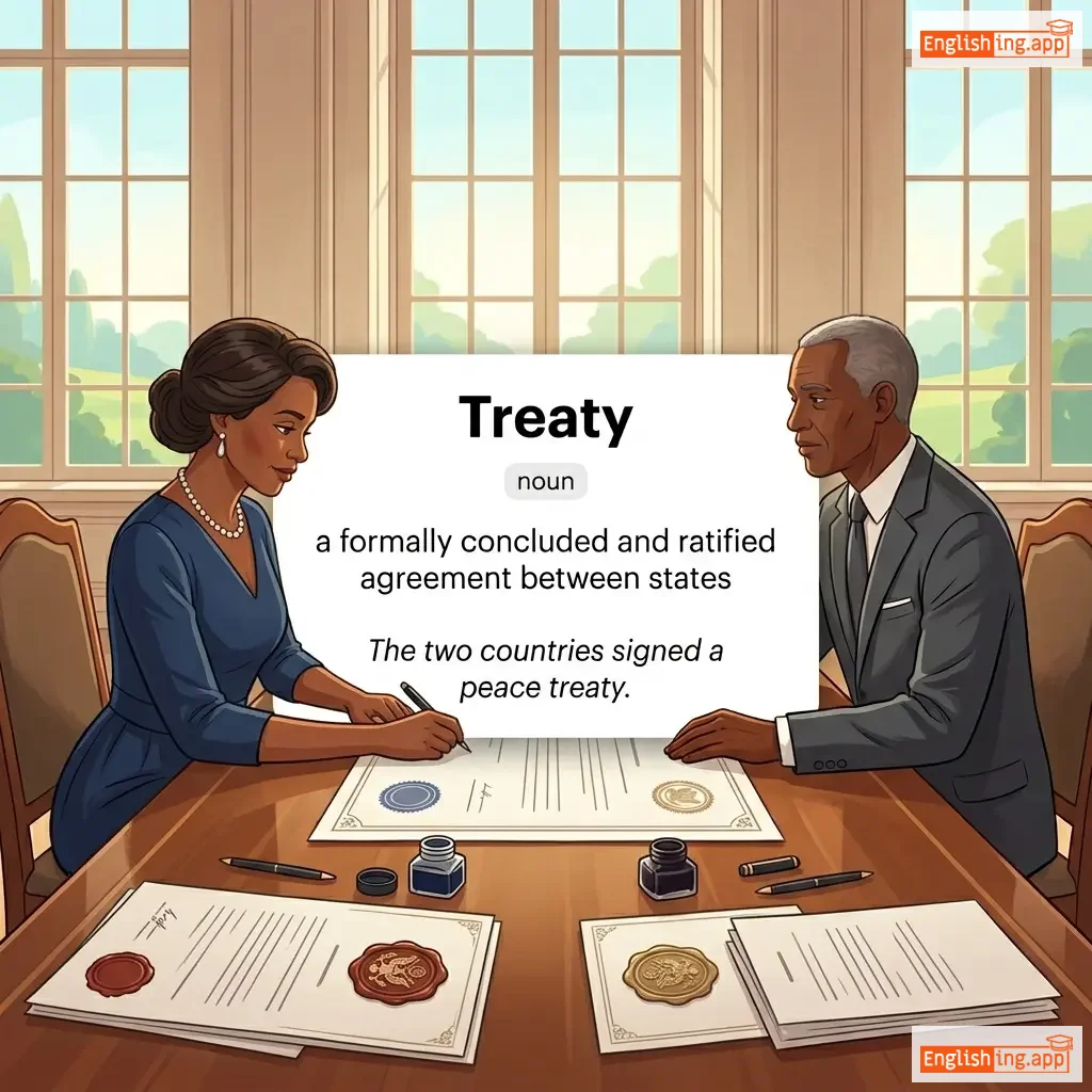Treaty definition card — visual illustration of the meaning