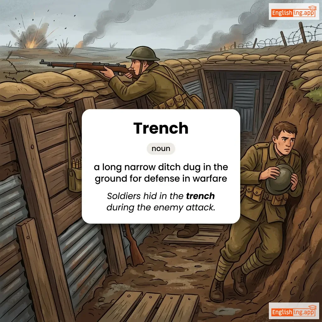 Trench definition card — visual illustration of the meaning