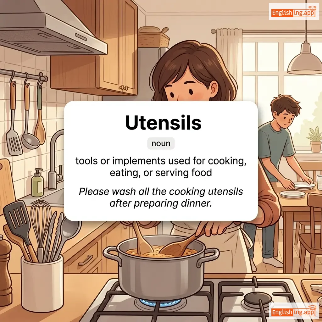 Utensils definition card — visual illustration of the meaning