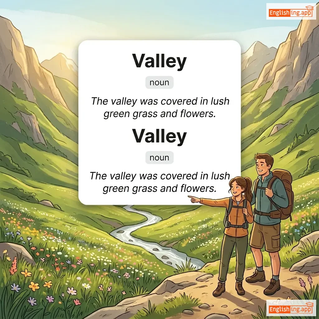Valley definition card — visual illustration of the meaning