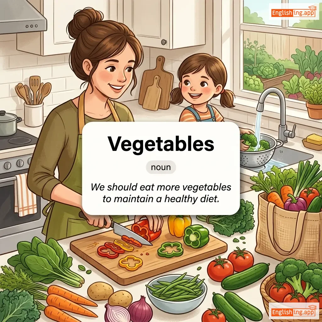 Vegetables definition card — visual illustration of the meaning