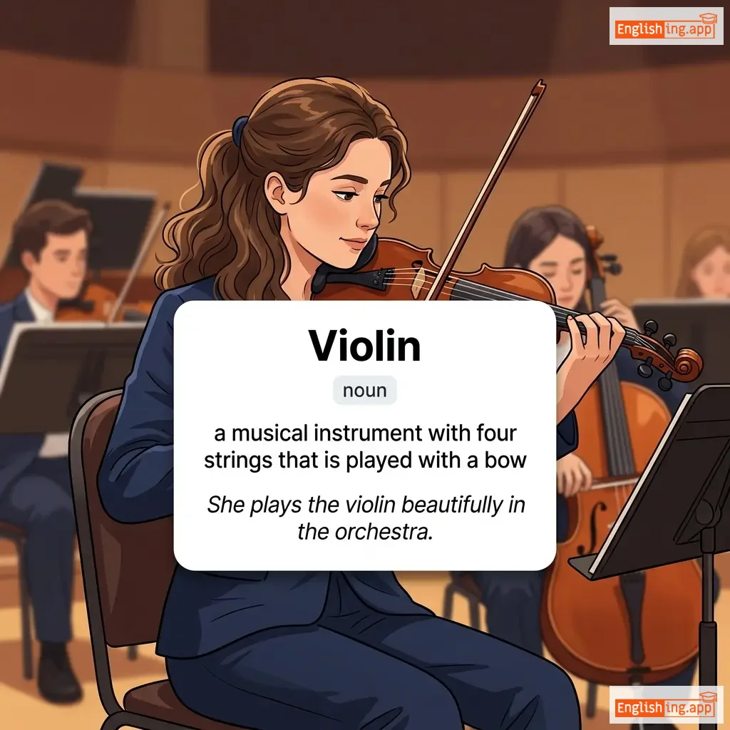 Violin definition card — visual illustration of the meaning