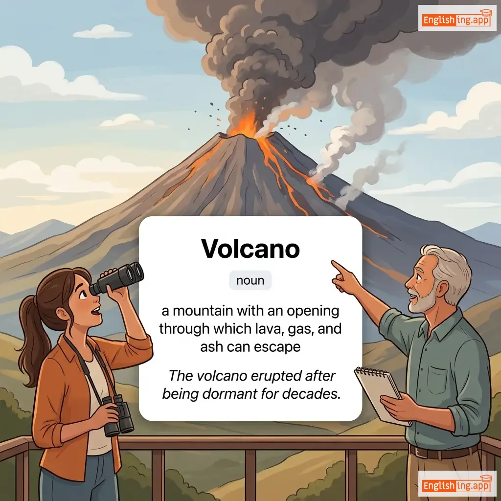 Volcano definition card — visual illustration of the meaning