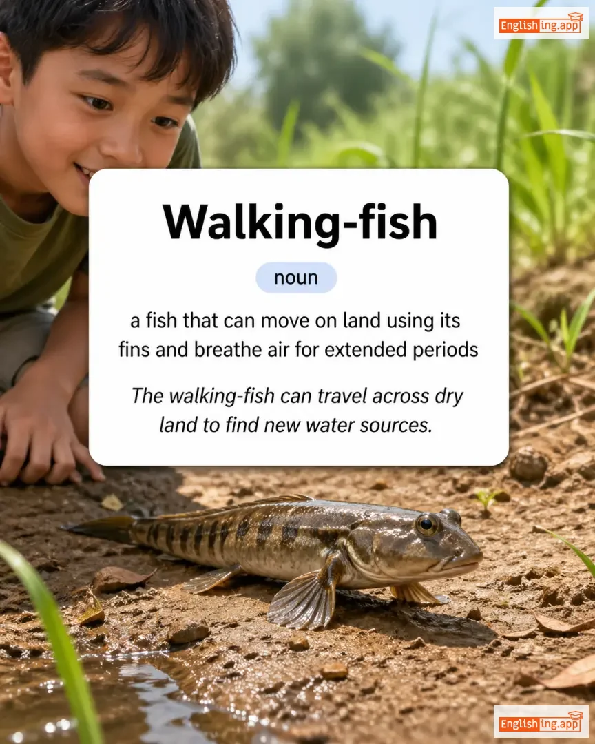 Walking-fish definition card — visual illustration of the meaning
