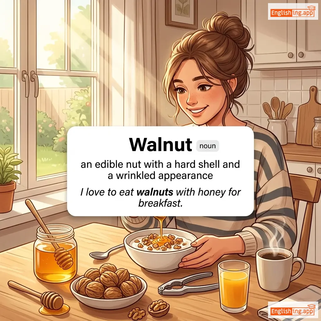 Walnut definition card — visual illustration of the meaning