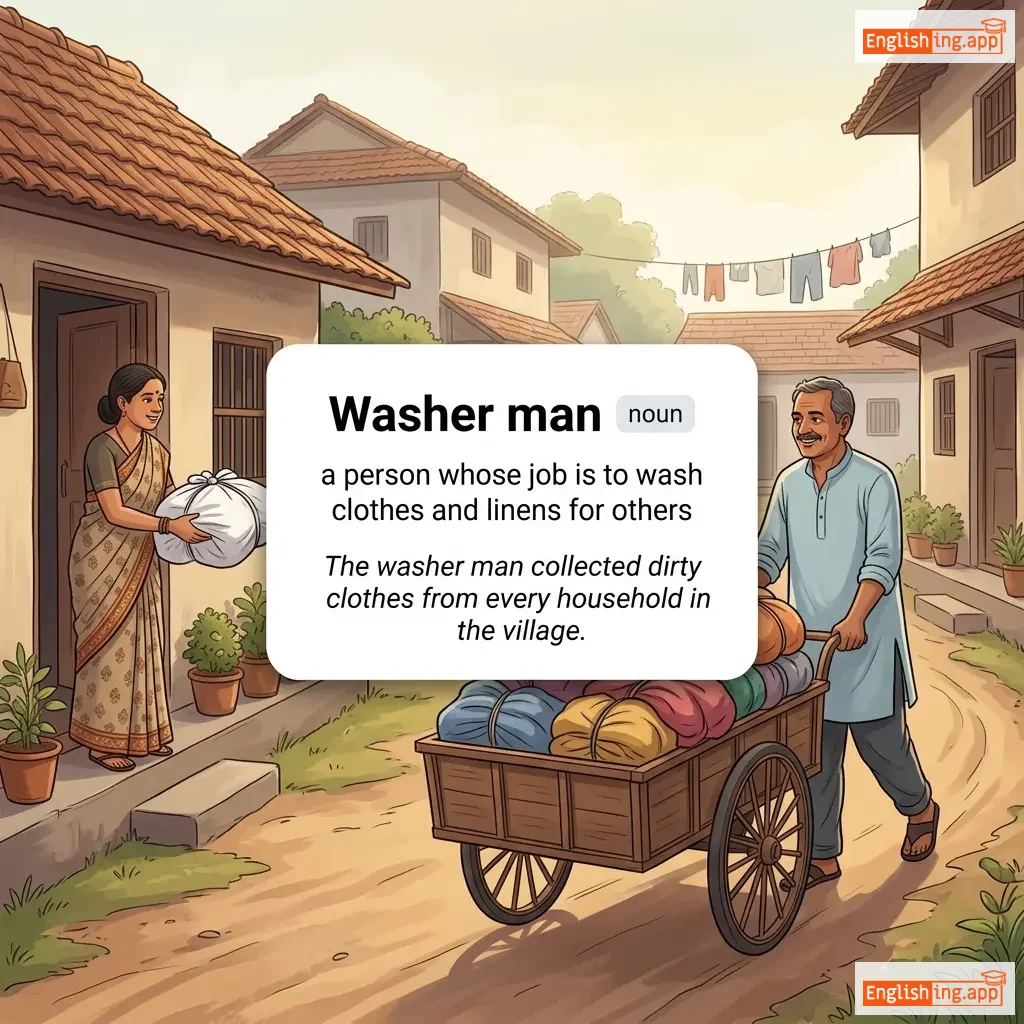 Washer man definition card — visual illustration of the meaning