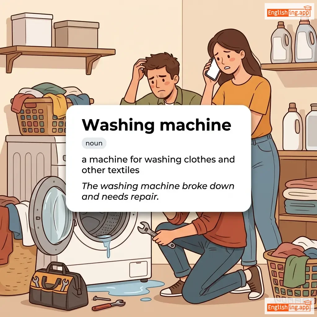 Washing machine definition card — visual illustration of the meaning