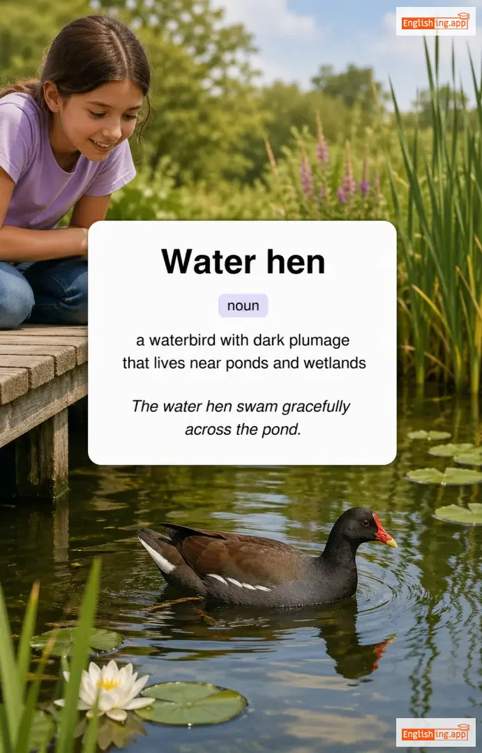 Water hen definition card — visual illustration of the meaning