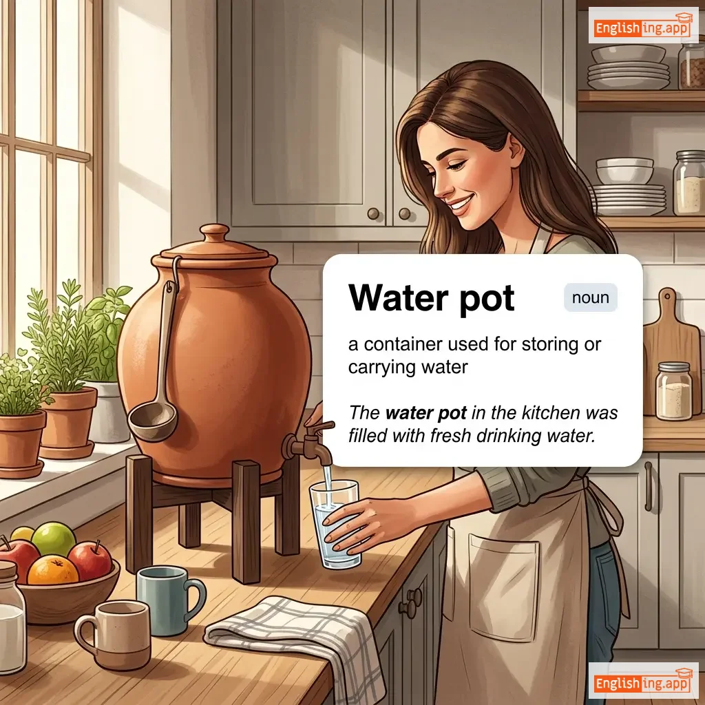 Water pot definition card — visual illustration of the meaning