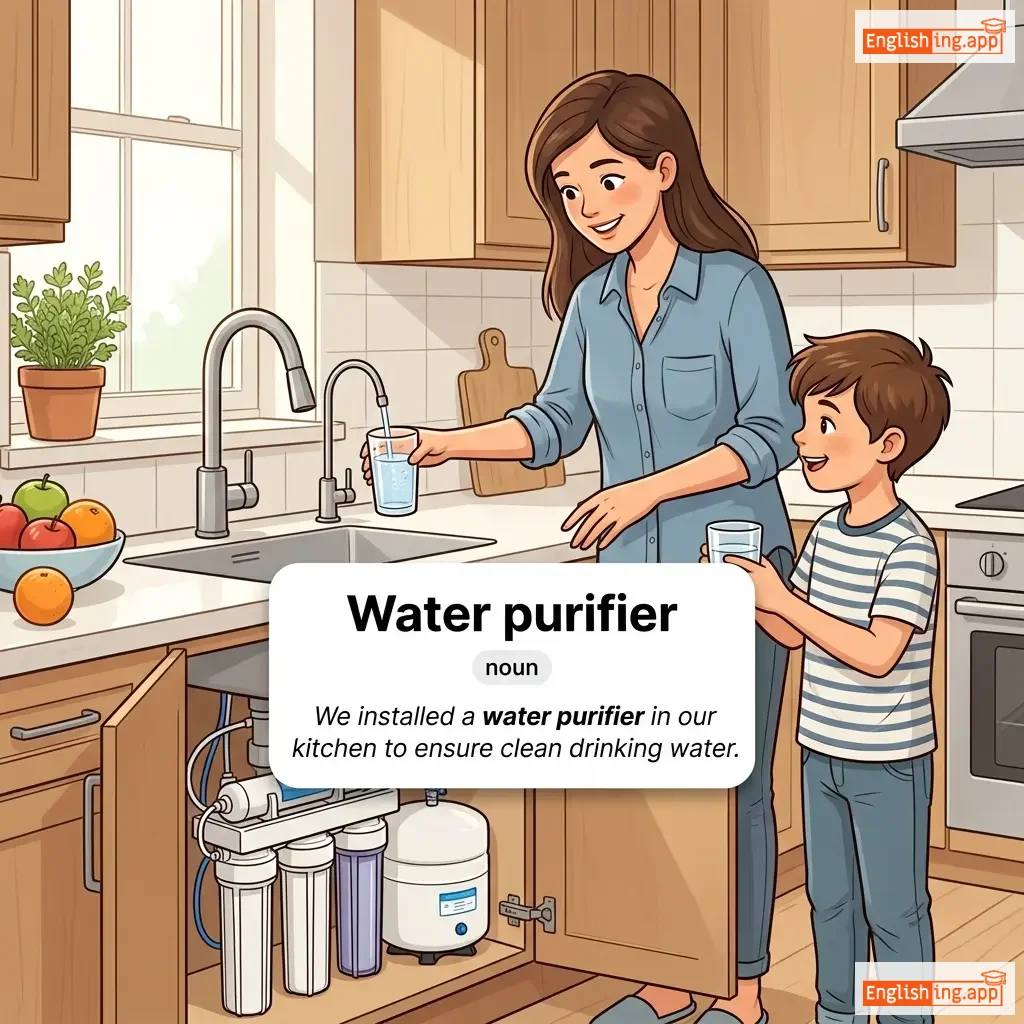 Water purifier definition card — visual illustration of the meaning