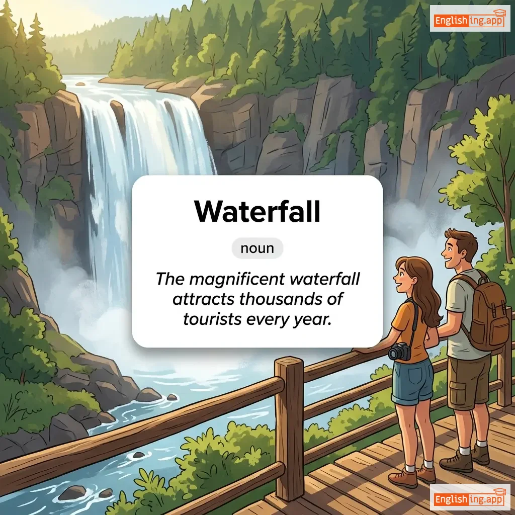 Waterfall definition card — visual illustration of the meaning